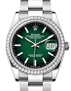 Rolex Datejust 36 White Gold/Steel Green Ombre Index Dial & Diamond Bezel Oyster Bracelet 126284RBR - BRAND NEW