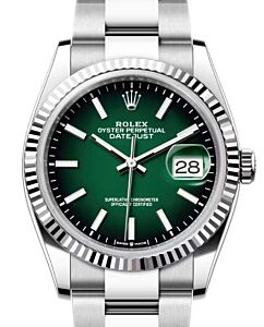 Rolex Datejust 36 White Gold/Steel Green Ombre Index Dial & Fluted Bezel Oyster Bracelet 126234 - BRAND NEW