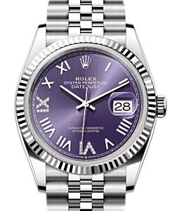 Rolex Datejust 36 White Gold/Steel New Aubergine Roman/Diamond Dial & Fluted Bezel Jubilee Bracelet 126234 - BRAND NEW