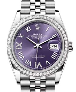 Rolex Datejust 36 White Gold/Steel New Aubergine Roman Diamond VIIX Dial & Bezel Jubilee Bracelet 126284RBR - BRAND NEW