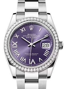 Rolex Datejust 36 White Gold/Steel New Aubergine Roman Diamond VIIX Dial & Bezel Oyster Bracelet 126284RBR - BRAND NEW