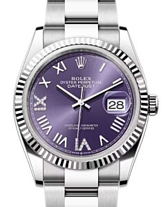 Rolex Datejust 36 White Gold/Steel New Aubergine Roman VI/IX Diamond Dial & Fluted Bezel Oyster Bracelet 126234 - BRAND NEW
