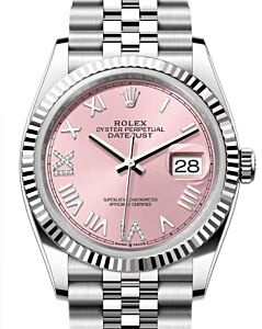 Rolex Datejust 36 White Gold/Steel New Pink Roman/Diamond Dial & Fluted Bezel Jubilee Bracelet 126234 - BRAND NEW