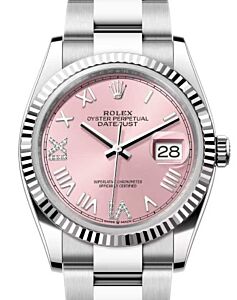 Rolex Datejust 36 White Gold/Steel New Pink Roman VI/IX Diamond Dial & Fluted Bezel Oyster Bracelet 126234 - BRAND NEW