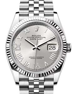 Rolex Datejust 36 White Gold/Steel New Silver Roman/Diamond Dial & Fluted Bezel Jubilee Bracelet 126234 - BRAND NEW