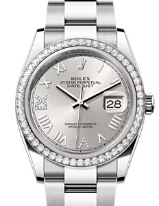 Rolex Datejust 36 White Gold/Steel New Silver Roman Diamond VIIX Dial & Bezel Oyster Bracelet 126284RBR - BRAND NEW