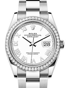 Rolex Datejust 36 White Gold/Steel New White Roman Dial & Diamond Bezel Oyster Bracelet 126284RBR - BRAND NEW