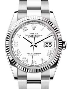 Rolex Datejust 36 White Gold/Steel White New Roman Dial & Fluted Bezel Oyster Bracelet 126234 - BRAND NEW