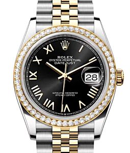 Rolex Datejust 36 Yellow Gold/Steel Bright Black Roman Dial Diamond Bezel Jubilee Bracelet 126283RBR - BRAND NEW