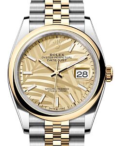 Rolex Datejust 36 Yellow Gold/Steel Golden Palm Motif Index Dial Domed Bezel Jubilee Bracelet 126203 - BRAND NEW