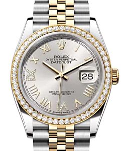 Rolex Datejust 36 Yellow Gold/Steel New Silver Roman Diamond VIIX Dial & Bezel Jubilee Bracelet 126283RBR - BRAND NEW