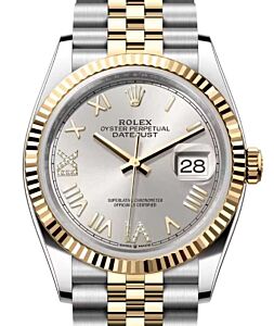 Rolex Datejust 36 Yellow Gold/Steel New Silver Roman Diamond VIIX Dial & Fluted Bezel Jubilee Bracelet 126233 - BRAND NEW