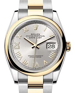 Rolex Datejust 36 Yellow Gold/Steel New Silver Roman Diamond VIIX Dial & Smooth Domed Bezel Oyster Bracelet 126203 - BRAND NEW