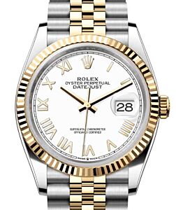 Rolex Datejust 36 Yellow Gold/Steel New White Roman Dial Fluted Bezel Jubilee Bracelet 126233 - BRAND NEW