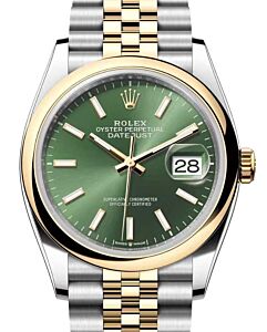 Rolex Datejust 36 Yellow Gold/Steel Olive Green Index Dial & Smooth Domed Bezel Jubilee Bracelet 126203 - BRAND NEW
