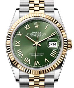 Rolex Datejust 36 Yellow Gold/Steel Olive Green Roman Dial Fluted Bezel Jubilee Bracelet 126233 - BRAND NEW