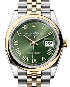 Rolex Datejust 36 Yellow Gold/Steel Olive Green Roman Dial & Smooth Domed Bezel Jubilee Bracelet 126203 - BRAND NEW