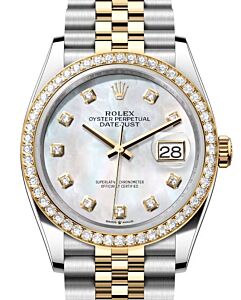 Rolex Datejust 36 Yellow Gold/Steel White Mother of Pearl Diamond Dial & Diamond Bezel Jubilee Bracelet 126283RBR - BRAND NEW