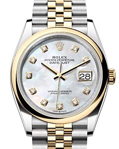 Rolex Datejust 36 Yellow Gold/Steel White Mother of Pearl Diamond Dial & Smooth Domed Bezel Jubilee Bracelet 126203 - BRAND NEW