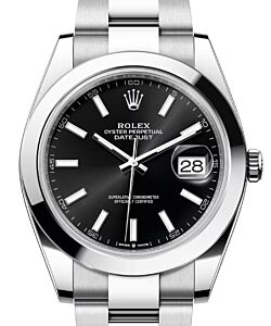 Rolex Datejust 41 Stainless Steel Black Index Dial Smooth Bezel Oyster Bracelet 126300 - BRAND NEW
