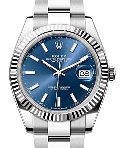 Rolex Datejust 41 White Gold/Steel Bright Blue Index Dial Fluted Bezel Oyster Bracelet 126334 - BRAND NEW