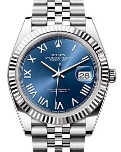 Rolex Datejust 41 White Gold/Steel Bright Blue Roman Dial Fluted Bezel Jubilee Bracelet 126334 - BRAND NEW
