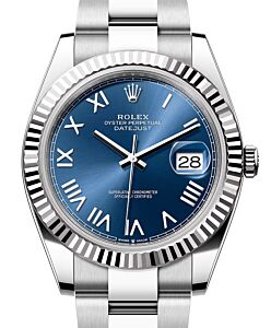 Rolex Datejust 41 White Gold/Steel Bright Blue Roman Dial Fluted Bezel Oyster Bracelet 126334 - BRAND NEW
