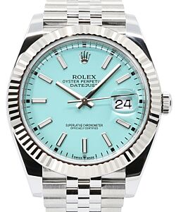 Rolex Datejust 41 White Gold/Steel Custom Turquoise "Tiffany" Index Dial Fluted Bezel Jubilee Bracelet 126334 - BRAND NEW