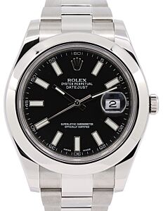 Rolex Datejust II Stainless Steel 41mm Black Index Domed Bezel Oyster Bracelet 116300 - PRE-OWNED