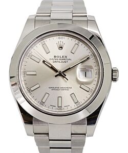 Rolex Datejust II Stainless Steel Silver Index 41mm Dial Smooth Domed Bezel Oyster Bracelet 116300 - PRE-OWNED