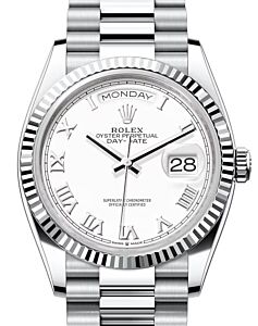 Rolex Day-Date 36 President Platinum White Roman Dial & Fluted Bezel 128236 - BRAND NEW
