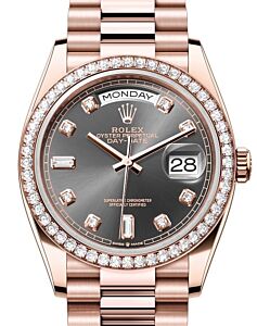 Rolex Day-Date 36 President Rose Gold Slate Dial & Diamond Bezel 128345RBR