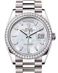 Rolex Day-Date 36 President White Gold White Mother of Pearl Diamond Dial & Bezel 128349RBR