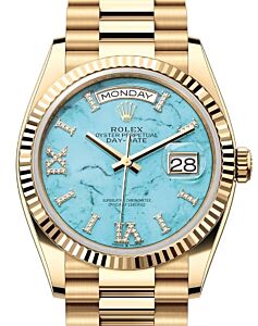Rolex Day-Date 36 President Yellow Gold Turquoise "Tiffany" Diamond Dial 128238 - BRAND NEW