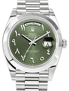 Rolex Day-Date 40 President Platinum Olive Green Arabic Dial 228206 - BRAND NEW