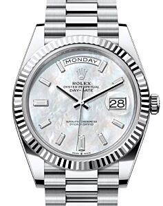 Rolex Day-Date 40 President Platinum White Mother of Pearl Baguette Diamond Dial 228236
