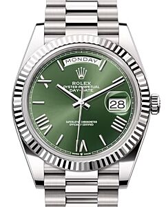 Rolex Day-Date 40 President White Gold Olive Green Roman Dial 228239