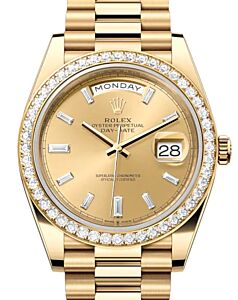 Rolex Day-Date 40 Yellow Gold Champagne Diamond Dial & Diamond Bezel President Bracelet 228348RBR - BRAND NEW
