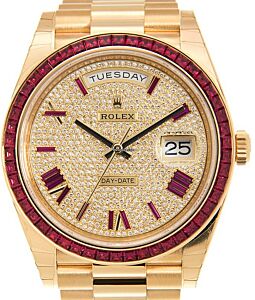 Rolex Day-Date 40 Yellow Gold Diamond/Ruby Dial & Bezel President Bracelet 228398TRU 