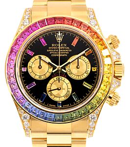 Rolex Daytona Yellow Gold Black Dial Rainbow Bezel Oyster Bracelet 126598RBOW
