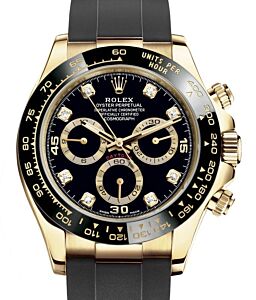 Rolex Daytona Yellow Gold Black Diamond Dial Ceramic Bezel Oysterflex Rubber Bracelet 116518LN - BRAND NEW