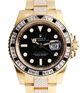 Rolex GMT-Master II Yellow Gold Black Dial Sapphire/Diamond Bezel & Bracelet 116748SANR