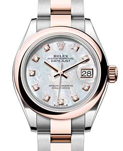 Rolex Lady Datejust 28 Rose Gold/Steel White Mother of Pearl Diamond Dial & Smooth Domed Bezel Oyster Bracelet 279161 - BRAND NEW