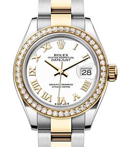 Rolex Lady Datejust 28 Yellow Gold/Steel White Roman Dial & Diamond Bezel Oyster Bracelet 279383RBR - BRAND NEW