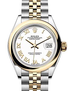 Rolex Lady Datejust 28 Yellow Gold/Steel White Roman Dial & Smooth Domed Bezel Jubilee Bracelet 279163 - BRAND NEW