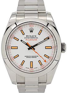 Rolex Milgauss Stainless Steel White Dial Smooth Bezel Oyster Bracelet 116400 - PRE-OWNED