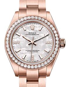 Rolex Oyster Perpetual 28 Rose Gold White Mother of Pearl Diamond Dial & Bezel 276245RBR - BRAND NEW