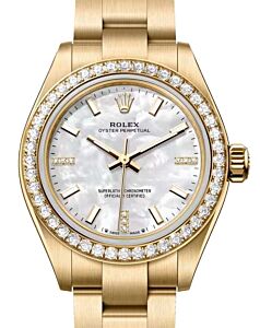 Rolex Oyster Perpetual 28 Yellow Gold White Mother of Pearl Diamond Dial & Bezel 276248RBR - BRAND NEW