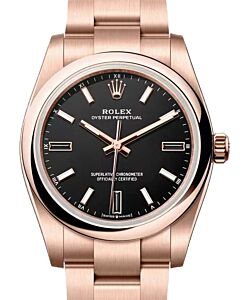 Rolex Oyster Perpetual 34 Rose Gold Black Index/Natural Stone Dial 124205 - BRAND NEW