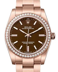 Rolex Oyster Perpetual 34 Rose Gold Brown Stone Diamond Dial & Bezel 124245RBR - BRAND NEW